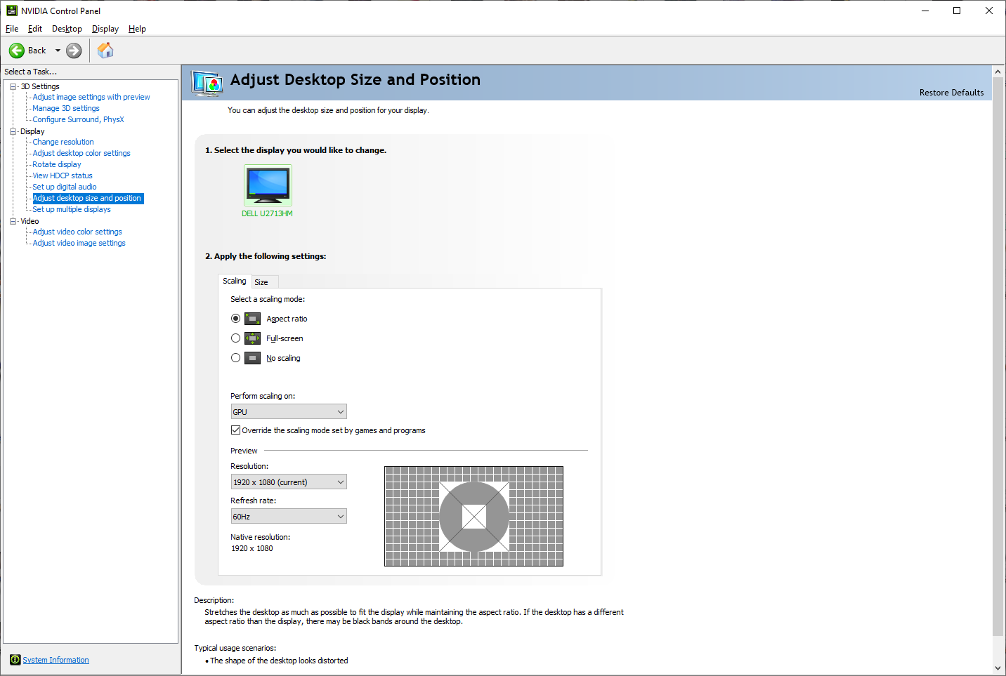 NVIDIA Settings window