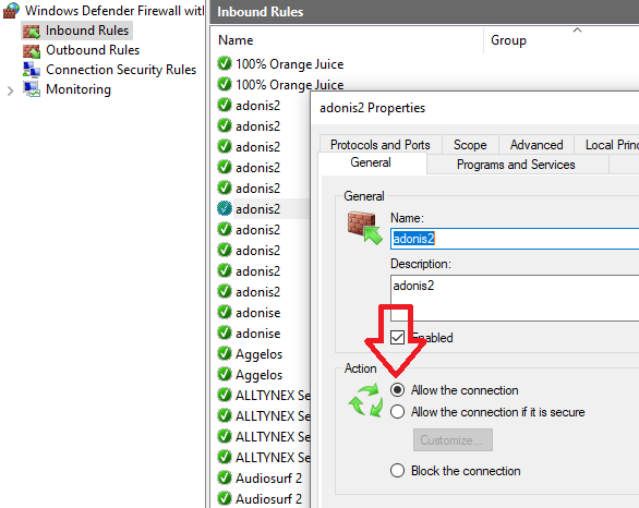 Windows Firewall properties